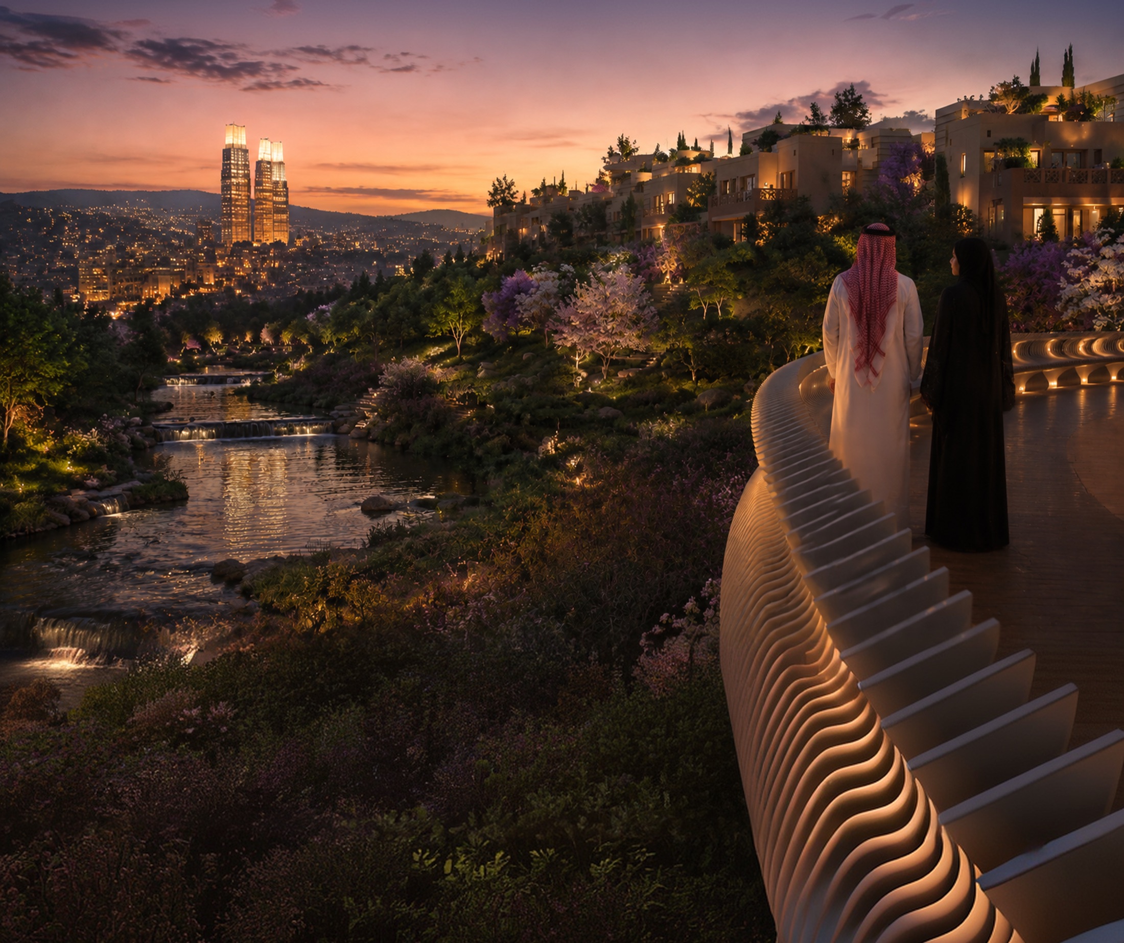 AlWadi, Abha, looking up the valley toward the terraced towers